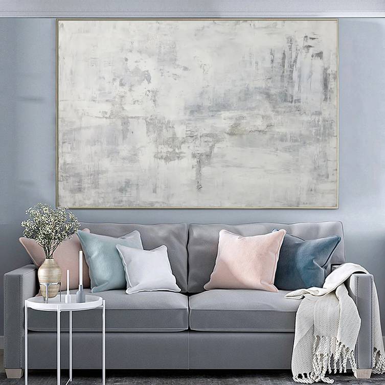 Painting Handmade Grey White Minimalist Abstract Canvas Wall Art CKF15
